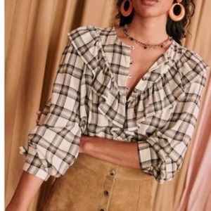 Sezane Black and White Plaid Blouse